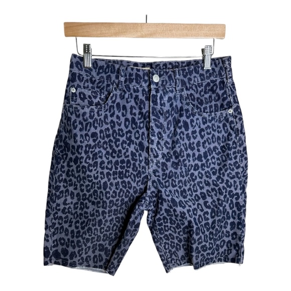 Anthropologie Pilcro Corduroy Bermuda Blue Leopard Print Long Shorts Size 27 - Picture 1 of 9